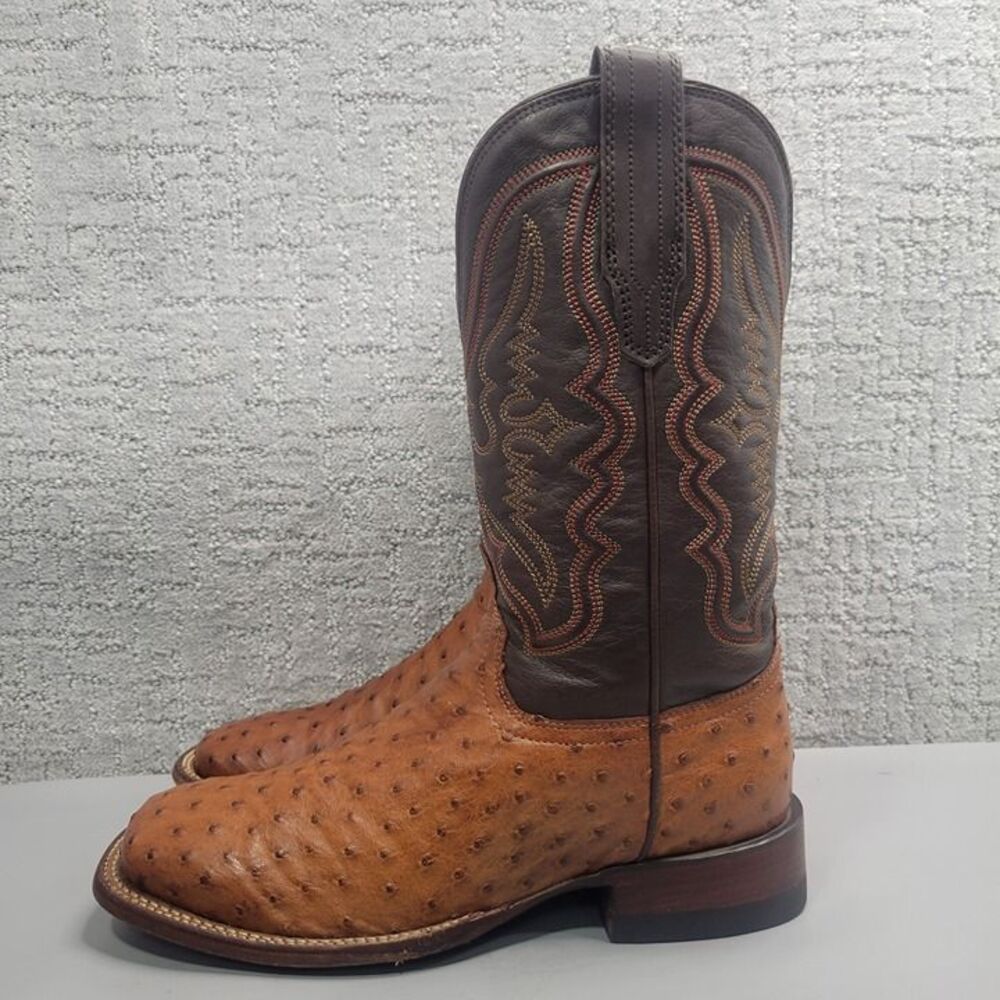 Tecovas The Emmitt Men's Size US 8EE Pecan Ostrich Leather Cowboy Boots.